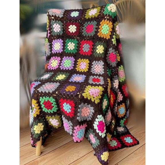 Handmade Crochet Square Boho Throw Blanket