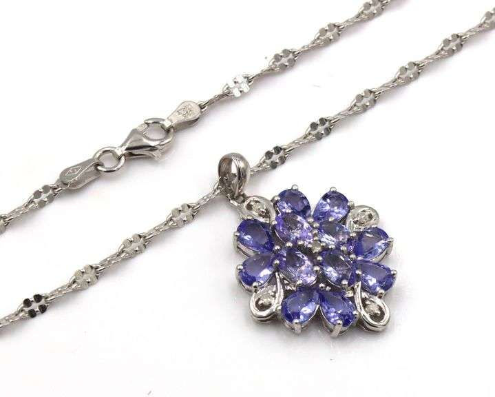 925 Sterling Silver Amethyst Cluster Necklace