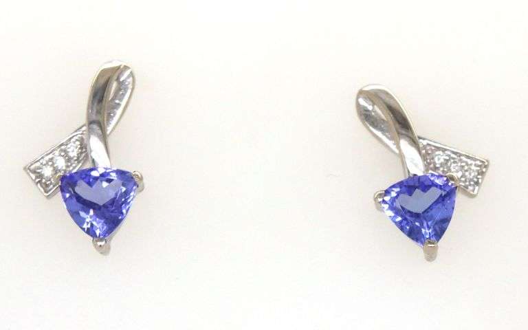 14kt White gold Trillion tanzanite and diamond stud earrings