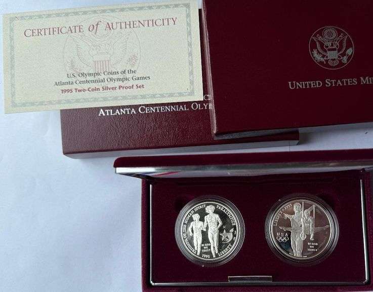 1995 Olympics Silver Dollar Proof Set with Box and Papers.