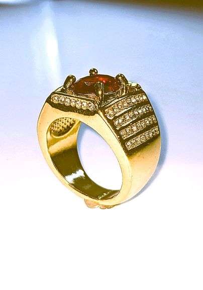 Impressive Mens 14 Kt Yellow Gold Plated 4.5 Ct Lab Simulated Ruby Diamond Ring
