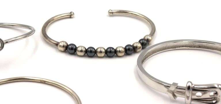 Group lot of 5 cuff bangles in 925 sterling silver
