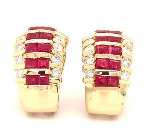 14kt Yellow gold 3.30ctw Ruby and diamond earrings