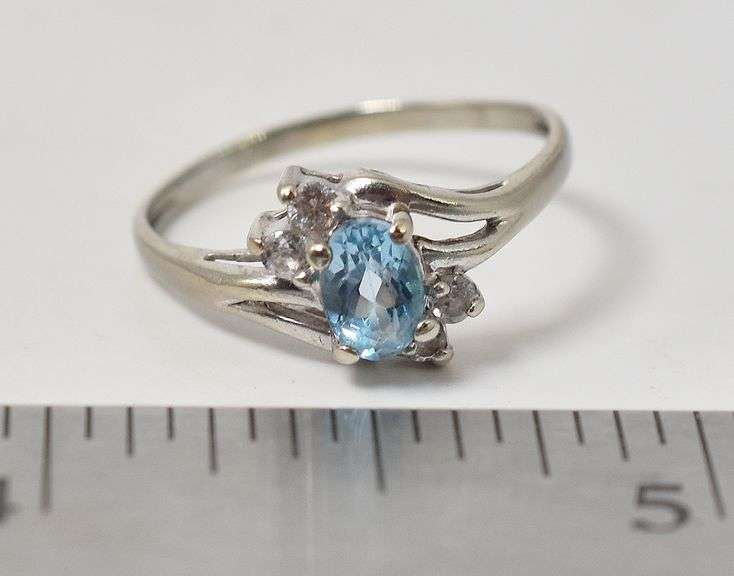 Cute 10k White Gold Blue Topaz and CZ Gemstone Ring