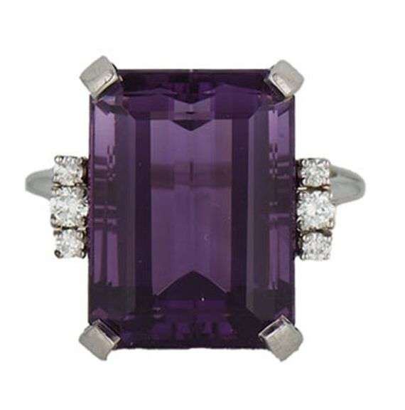 13.25ct Emerald Cut Amethyst and 0.20ctw Diamond Statement Ring in 14K
