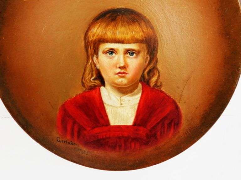 1883 Oil Painting Portrait on Papier Mache Charger