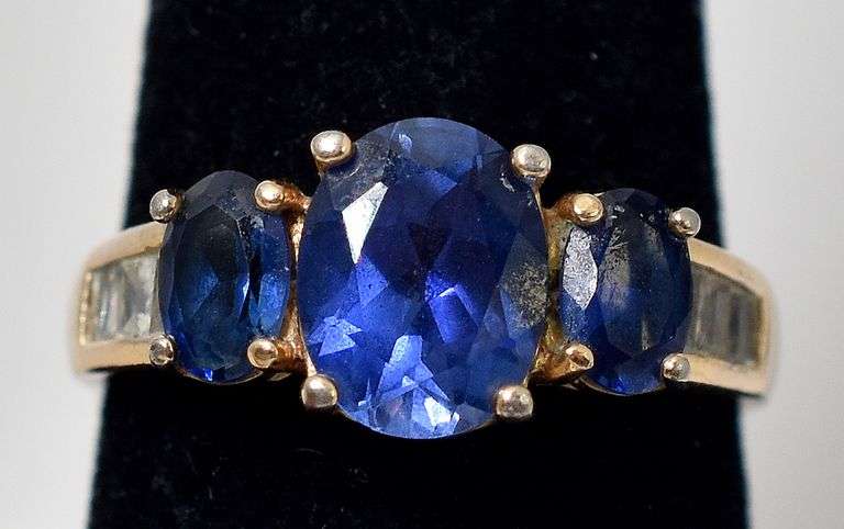 Blue Gemstone and CZ Gemstone Ring in Vermeil Sterling Silver