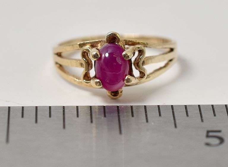 Dainty 10K Yellow Gold Synthetic Star Sapphire Gemstone Ring