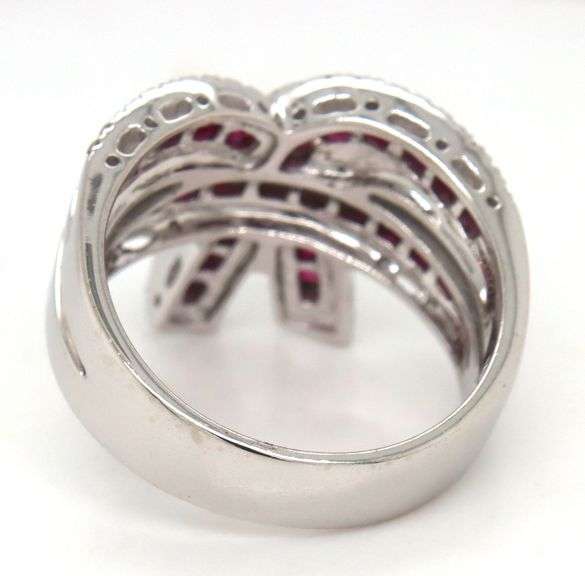 14kt White gold 1.35ctw ruby and 0.40ctw diamond bow ring