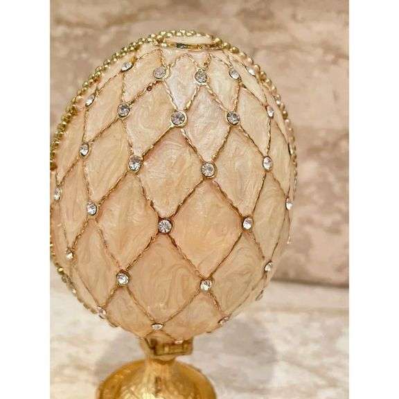 24kt Gold Fabergé Style Jeweled Crown Egg 333 Austrian Crystals