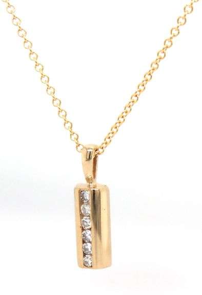 14kt Yellow gold diamond accent bar pendant on chain