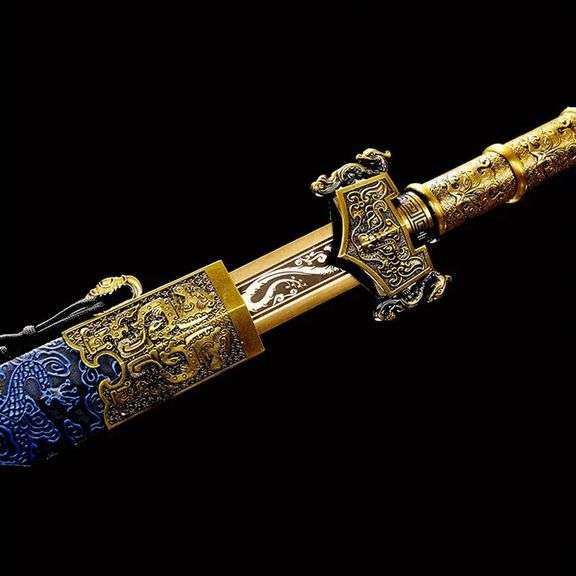 Jian Sword with Blue Scabbard and Brass Detailing