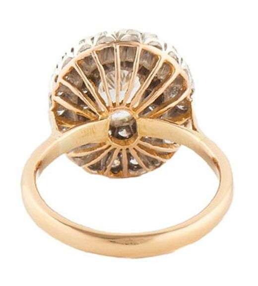 Vintage 1.37ctw Oval and Round Diamond Double Frame Two Tone Engagement Ring in 18K