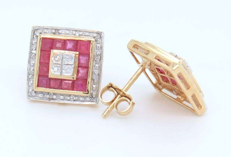 14kt Yellow Gold Ruby and Diamond accent Earrings