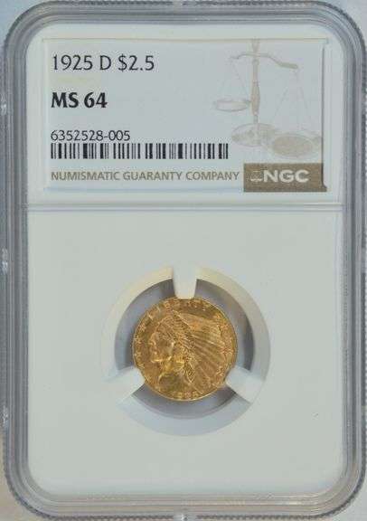 Super virtual Gem BU 1925-D $2.50 Indian Gold Piece. NGC MS64