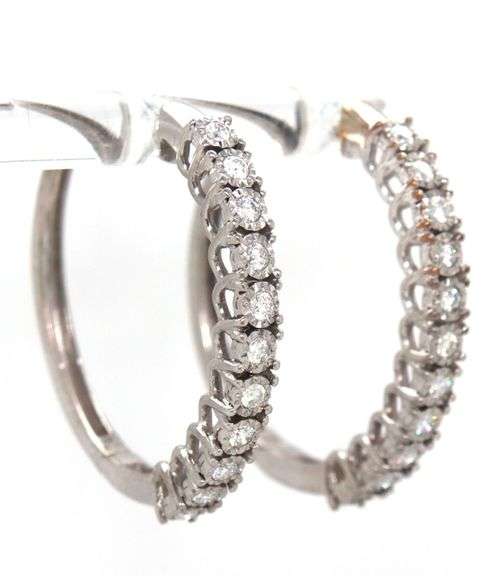 10kt White gold 0.45ctw Illusion set diamond hoop earrings