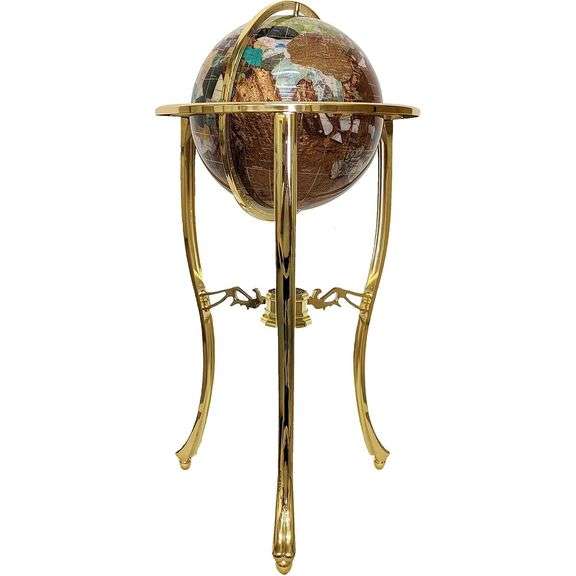 36-Inch Gold Tripod Floor Standing Gemstone World Globe