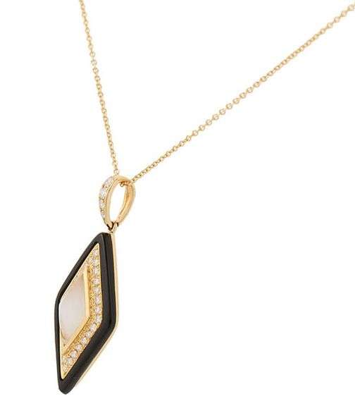 New Doves by Doron Paloma Onyx Quartz Over MOP and 0.32ctw Diamond Pendant Necklace in 18K