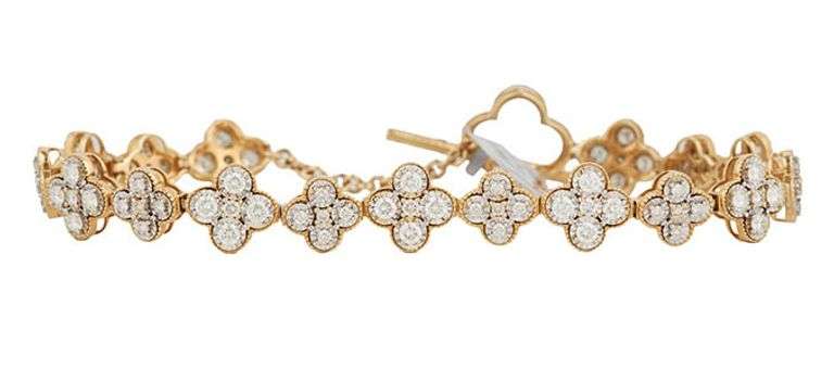 New 2.74ctw Round Diamond Clover Shaped Station Bracelet in 14K