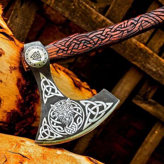Hand-Forged Viking Axe Carbon Steel Bearded Blade