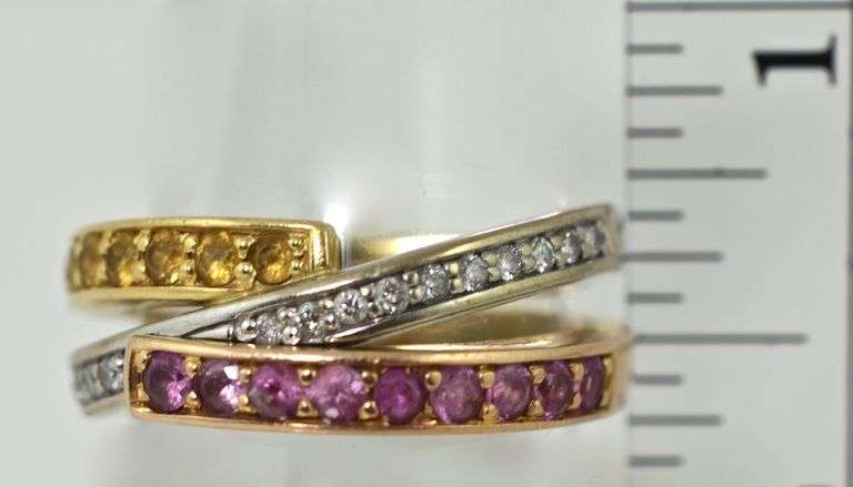 Designer 18K Pink & Yellow Sapphires Triple Band