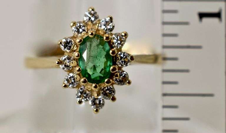 Classic 14K Yellow Gold Emerald and Diamond Ring