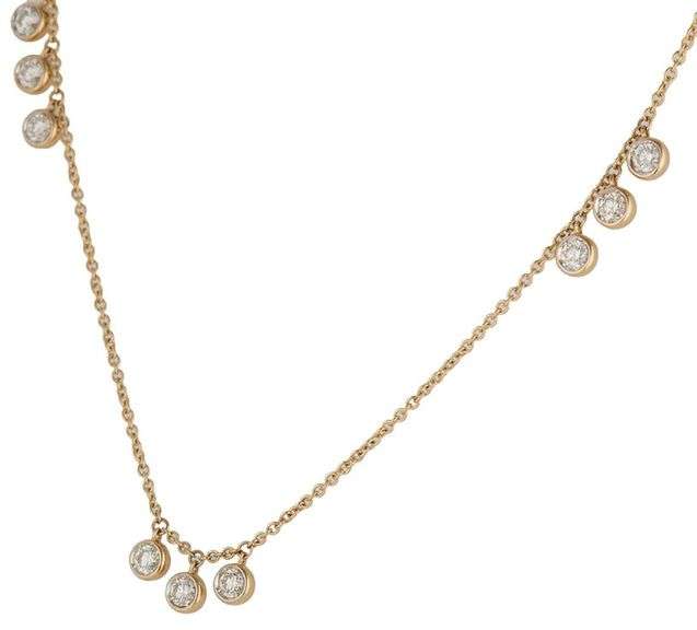 New 1.03ctw Round Diamond Bezel Set Triple Drop Station Necklace in 14K