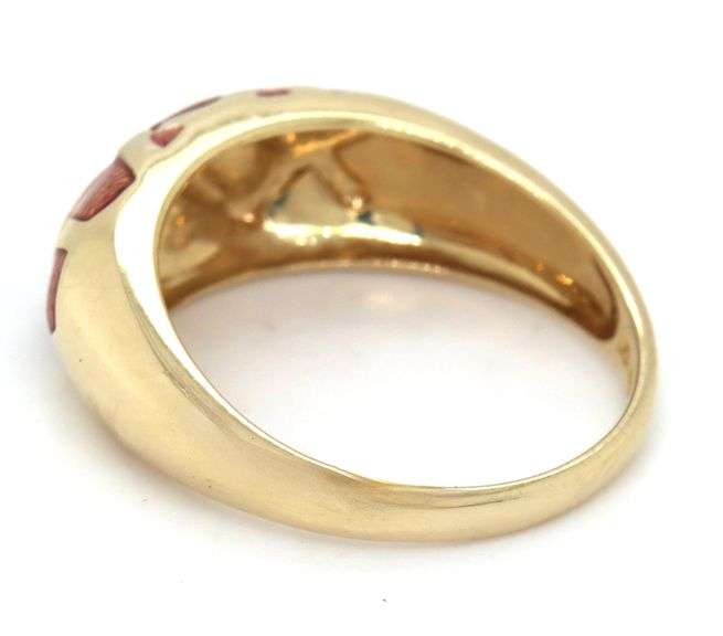 Pretty 14K YG Dome Ring with Enamel Accents