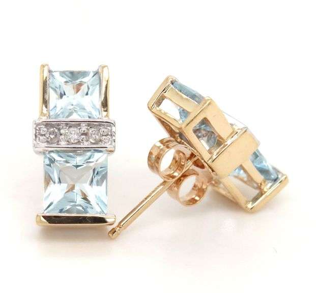 14kt Yellow gold 2ctw aquamarine and diamond earrings