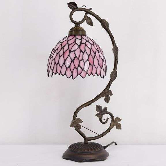 Pink Wisteria Stained Glass Table Lamp