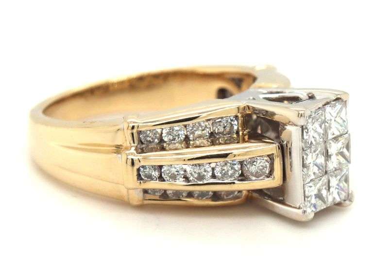 14kt Yellow gold 1.50ctw princess and round brilliant cut invisible set ring