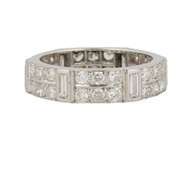 1.35ctw Round and Baguette Diamond Double Row Eternity Band Ring in Platinum