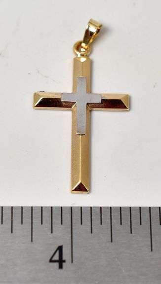 Stunning 14K Yellow and White Gold Cross Pendant