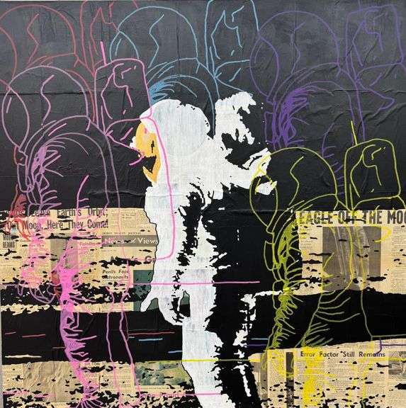 The 1969 moon landing! First to Fall Forward” by Chad Fandel is a powerful pop art original painting