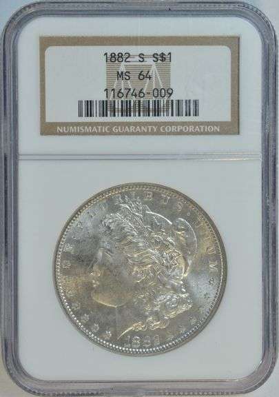Super lustrous near Gem BU 1882-S Morgan Silver Dollar. NGC MS64
