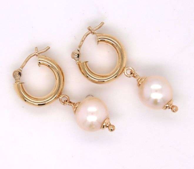 14kt Yellow gold pearl drop earrings