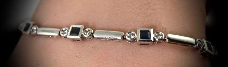 Contemporary 14K White Gold Sapphire & Diamond Bracelet