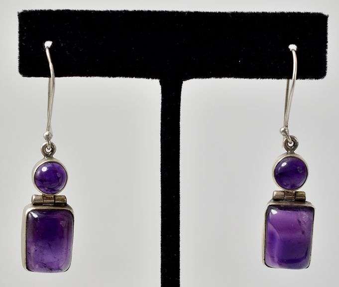 Sterling Silver  Amethyst Gemstone Dangle Earrings