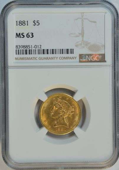 Ultra Choice BU 1881 $5 Liberty Gold Piece. NGC MS63
