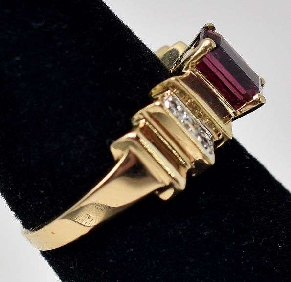 Perfect 14K Yellow Gold Rhodolite Gemstone and Diamond Ring