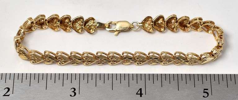 Shiny 10K Yellow Gold Heart Link Bracelet