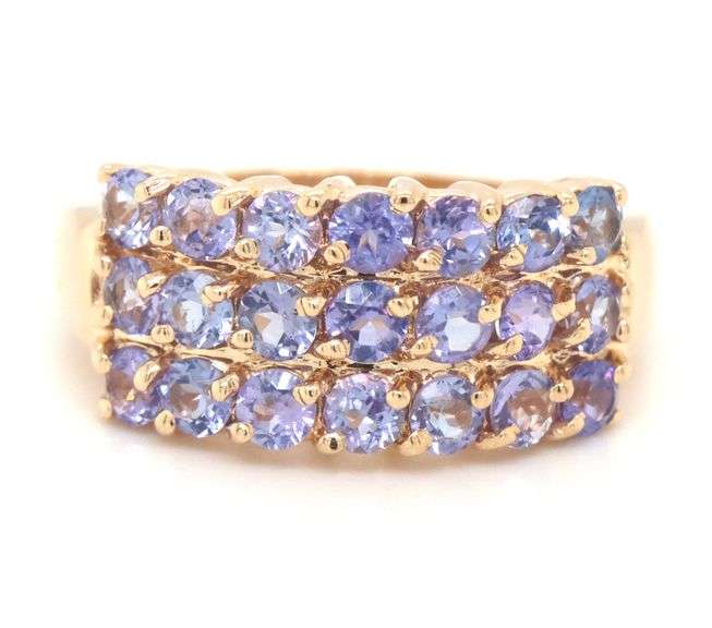 14kt Yellow gold Tanznaite cluster 3 row ring