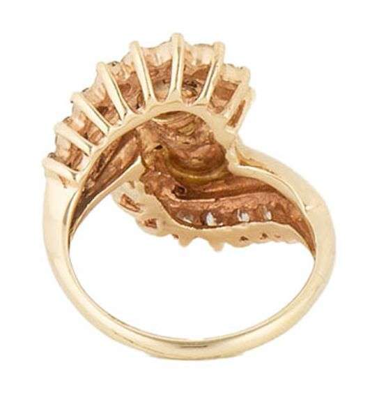 6.0MM Double Pearl and Diamond Crossover Ring in 14K