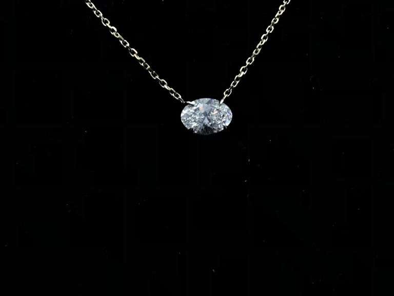 14K Two-Tone Oval Lab Diamond Pendant Necklace