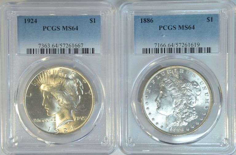 1887 & 1922 Near Gem BU Silver Dollars, NGC MS64