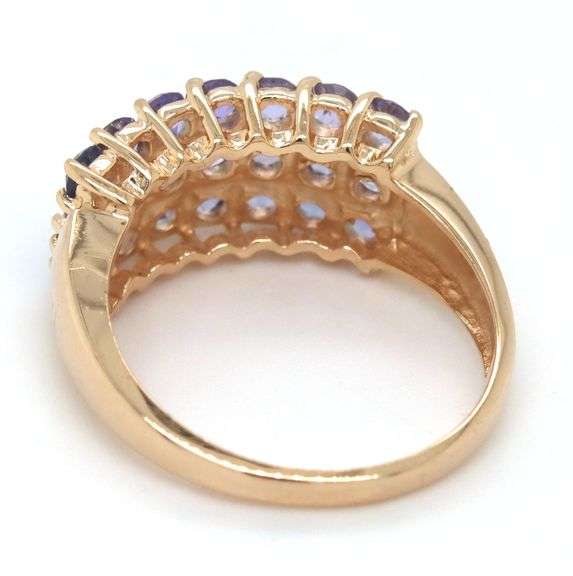 14kt Yellow gold Tanznaite cluster 3 row ring