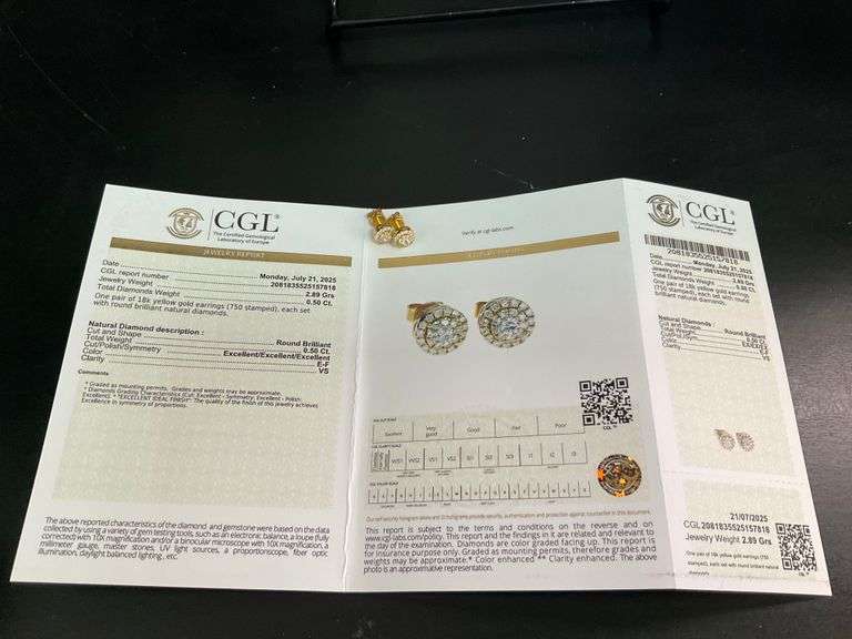 CERTIFIED BRAND NEW 18K YELLOW GOLD DIAMOND STUDS