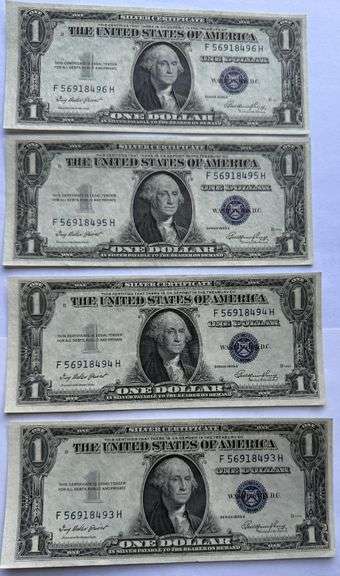 Four Consecutive 1935 E Unc $1 Silver Certificates