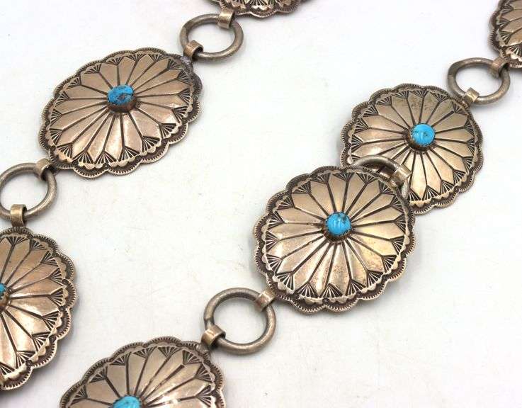 Vintage Navajo Turquoise sterling silver belt