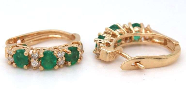 14kt Yellow gold 1ctw emerald and diamond earrings